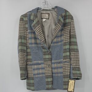 Laura Jefferies Vintage Plaid Blazer with Blue and Brown Tones Size S